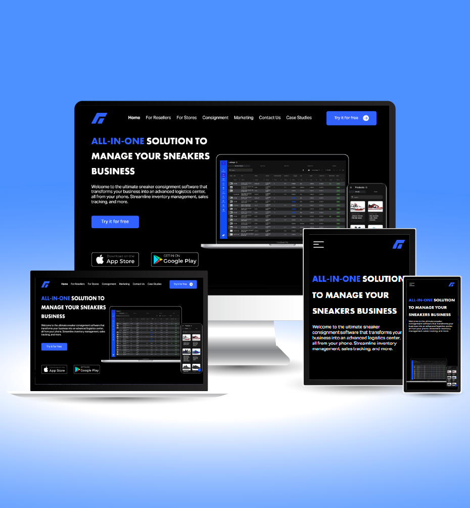 Fliproom Sneaker Platform responsive website mockup