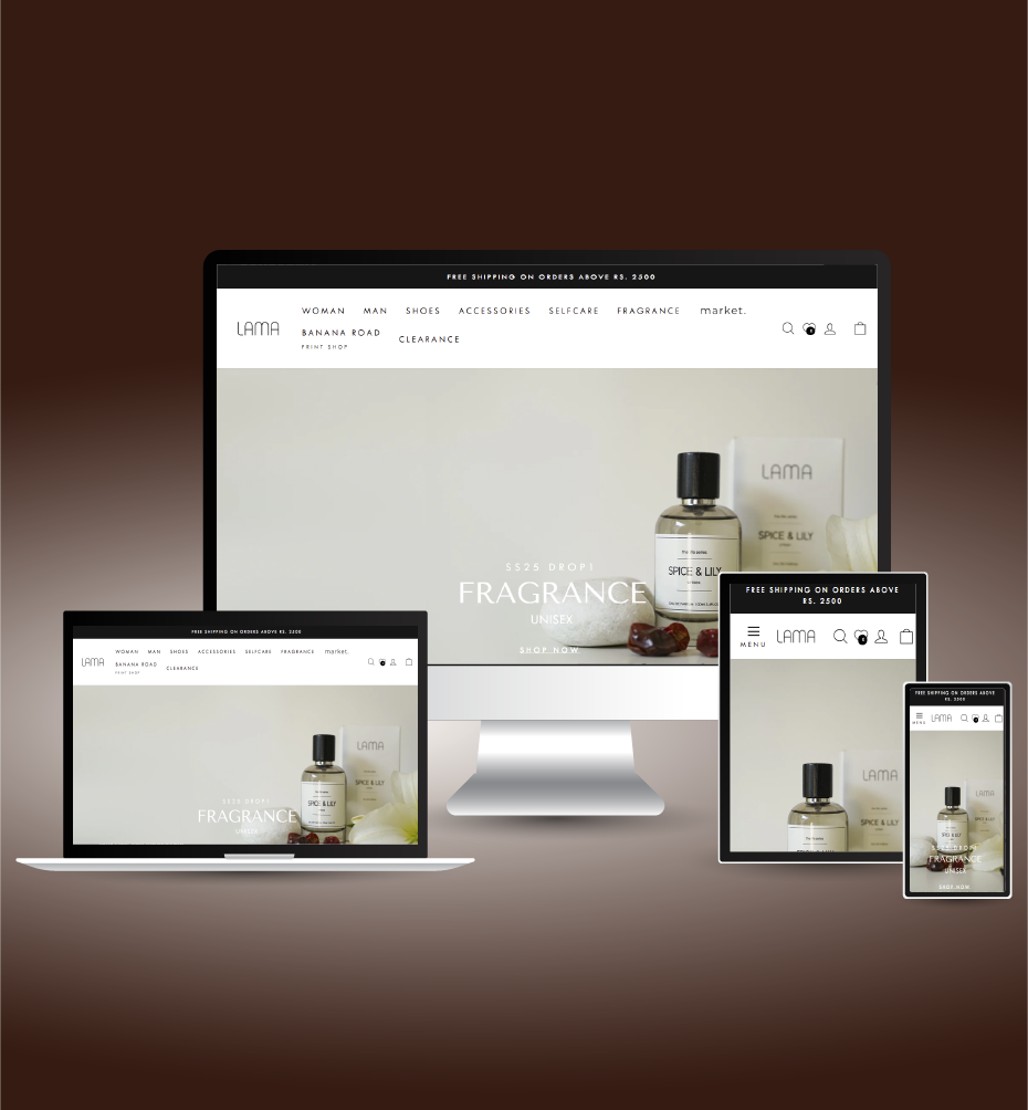 LAMA Fashion & Fragrance responsive website mockup