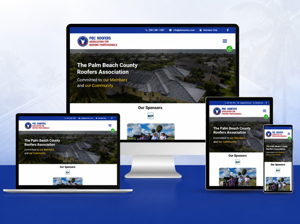 PBC Roofers Association responsive website mockup